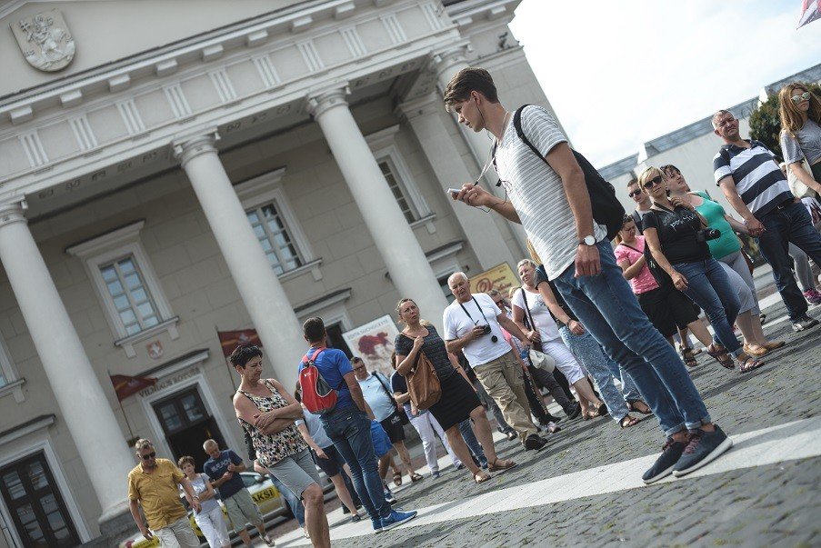 Tourists. Vilnius people. People. Excursion