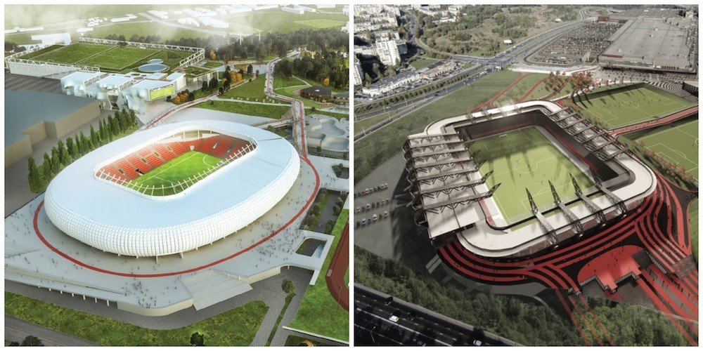 „Vilniaus nacionalinis stadionas“ projektas (kairėje) ir „Axis Industries“ projektas (dešinėje)