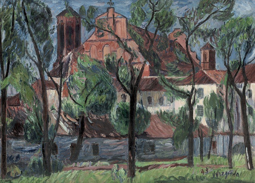 Viktoras Vizgirda "Bernardinų bažnyčia nuo Vilnelės",1943 m.