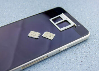 The 2 SIM cards smartphone close-up. Two SIM cards for installation in a smartphone.