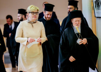 ELTA3853514 Vilnius, 2023 m. Kovo 21 d. (ELTA). Ministrės Pirmininkės Ingrido Šimonytės susitikimas su Visuotiniu patriarchu Baltramiejumi. 2023.03.21 10:54:00. Josvydas Elinskas (ELTA)