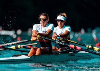 Donata Karaliene (b), Dovile Rimkute (s), Women's Double Sculls, Lithuania, 2023 World Rowing Cup III, Lucerne, Switzerland / World Rowing/Benedict Tufnell
