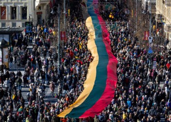 Celebrating March 11 in Vilnius. Vilnius, 2024/03/11 (Lukas Balandis/BNS).