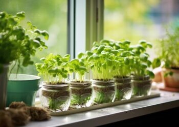 young plants, seedlings on the window, planting, green seedlings, sunny day