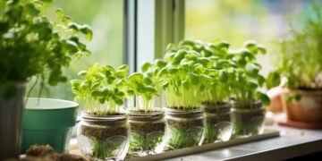 young plants, seedlings on the window, planting, green seedlings, sunny day
